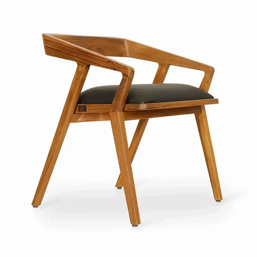 Chairs - Casilla - Teakwood Dining with Black Leatherette - ALANKARAM