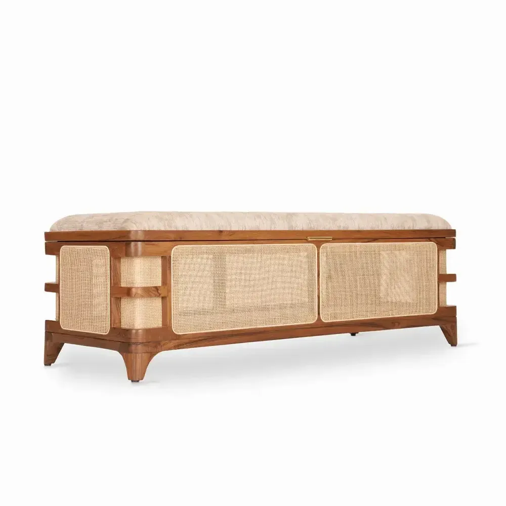 Night tables - Cist Teakwood Trunk with Rattan - ALANKARAM