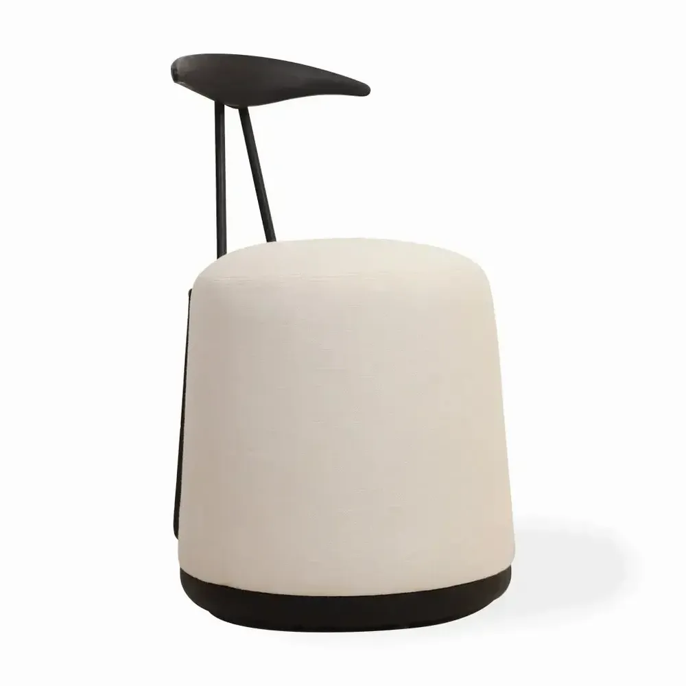 Chairs - Credu - Solidwood Pouffe Cum Chair with Off White Fabric - ALANKARAM