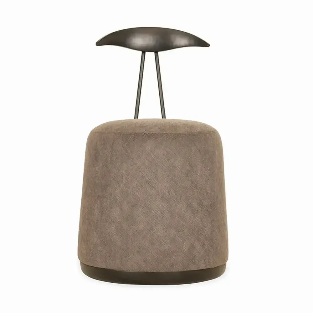 Chairs - Credu - Solidwood Pouffe Cum Chair with Grey Fabric - ALANKARAM