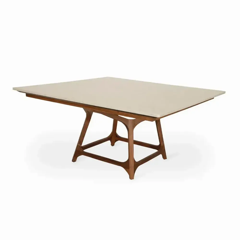 Dining Tables - Dolgu - Teakwood Dining table with Stone Top - ALANKARAM
