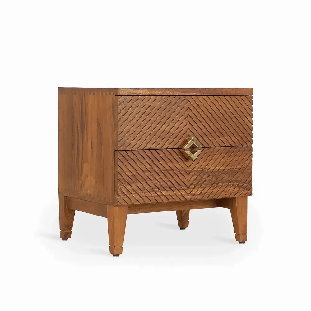 Night tables - Dritto Teakwood Bedside Unit with Brass Handles - ALANKARAM
