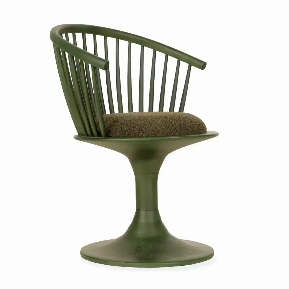 Chairs - Eski - Solidwood Chair with Green Fabric - ALANKARAM
