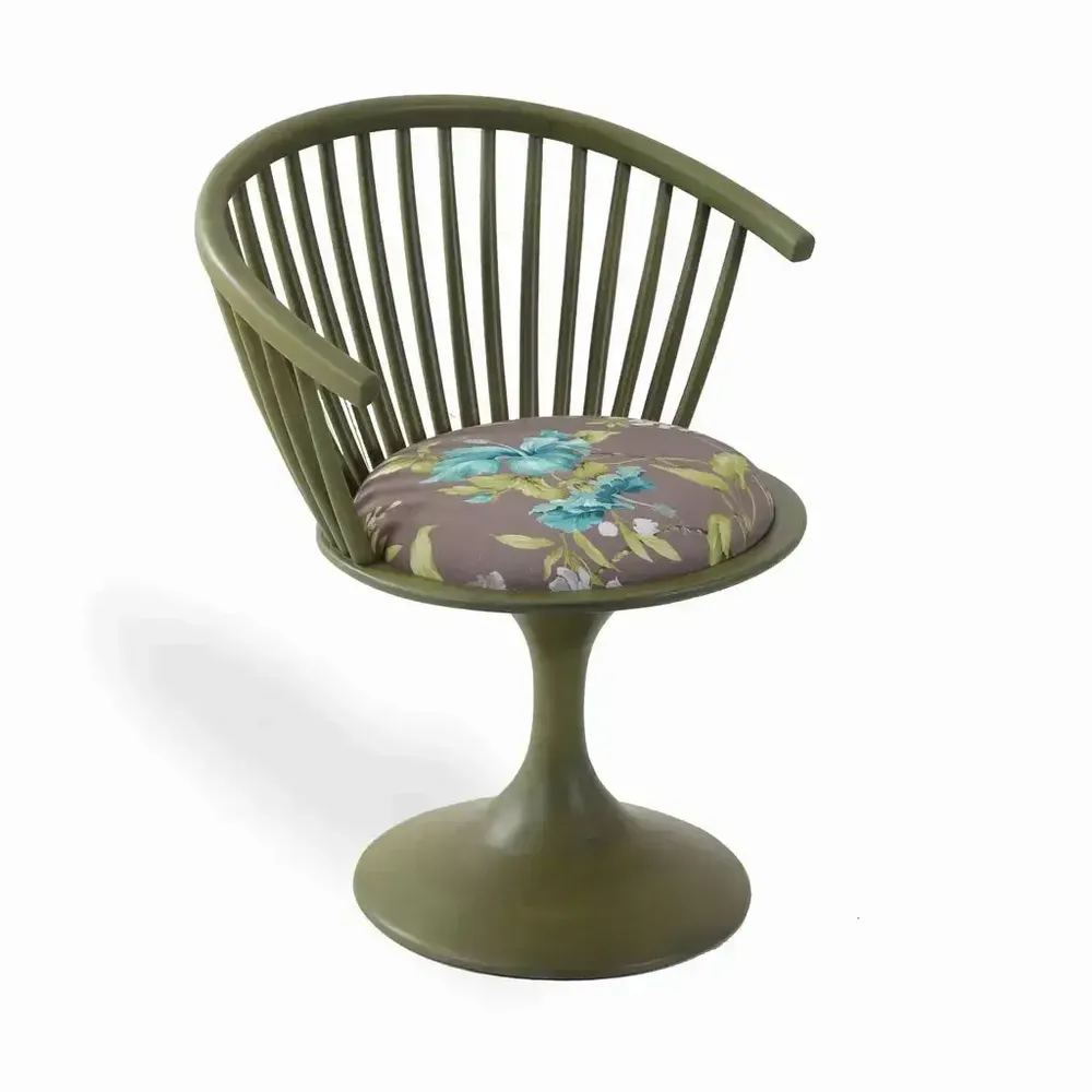 Chairs - Eski - Solidwood Chair with Green Fabric - ALANKARAM