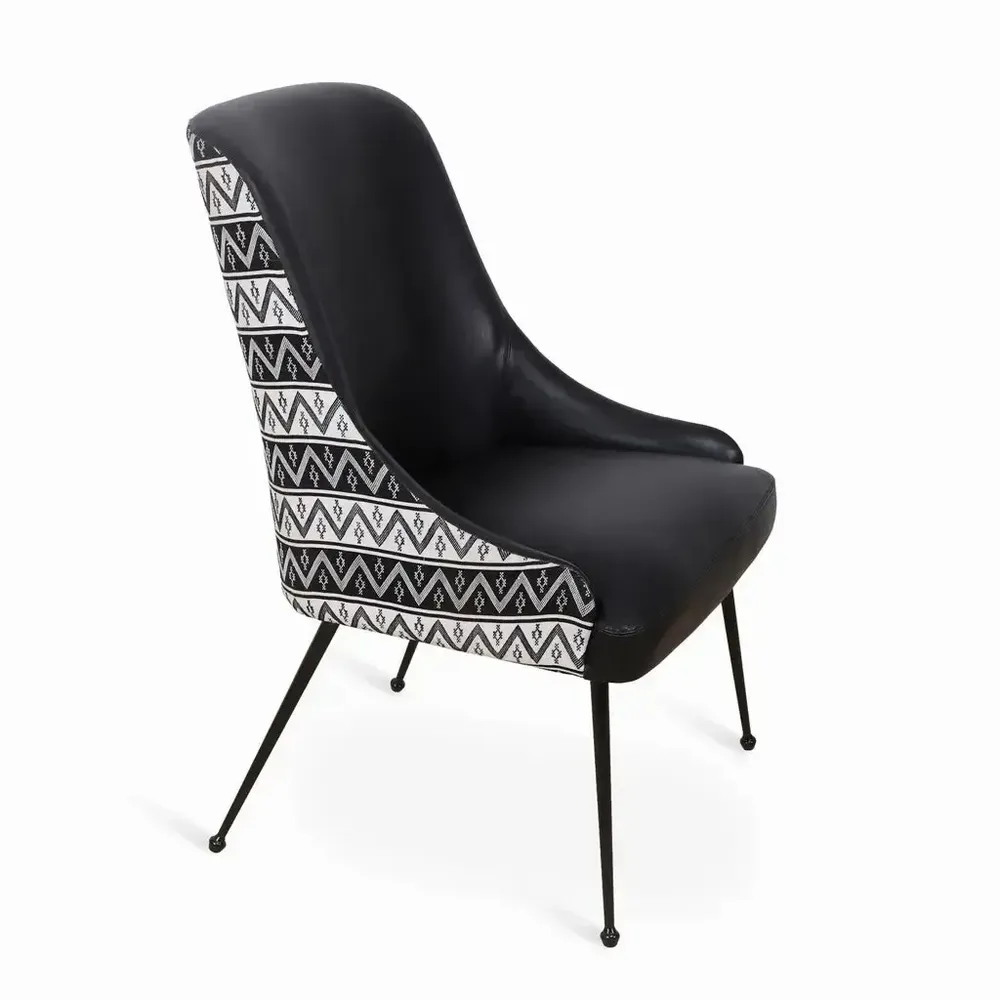 Chairs - Faraja - Dining Chair with Leatherette Black Printed Fabric - ALANKARAM
