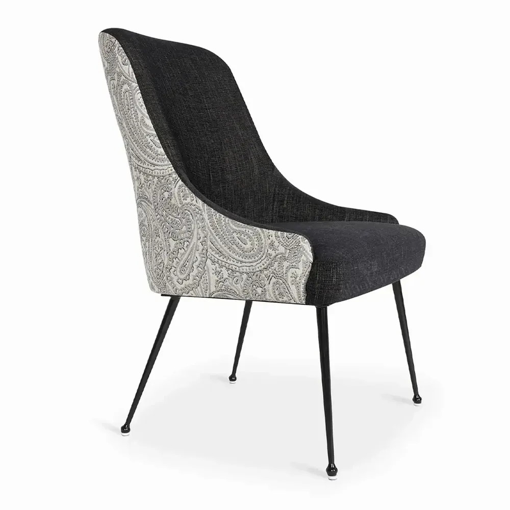 Chaises - Faraja - Chaise de salle à manger en similicuir, broderie grise - ALANKARAM