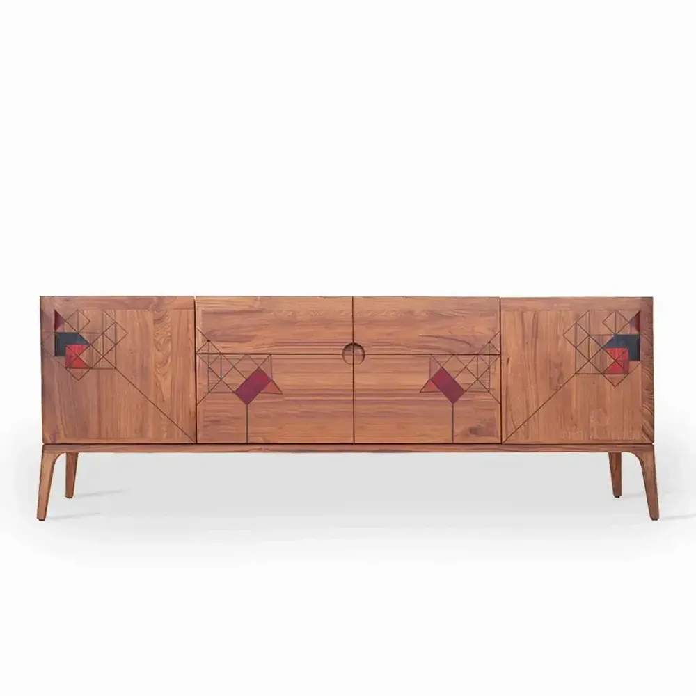 Cutlery set - Foliga - Teakwood Storage Unit with Colorful Designs Grooves - ALANKARAM