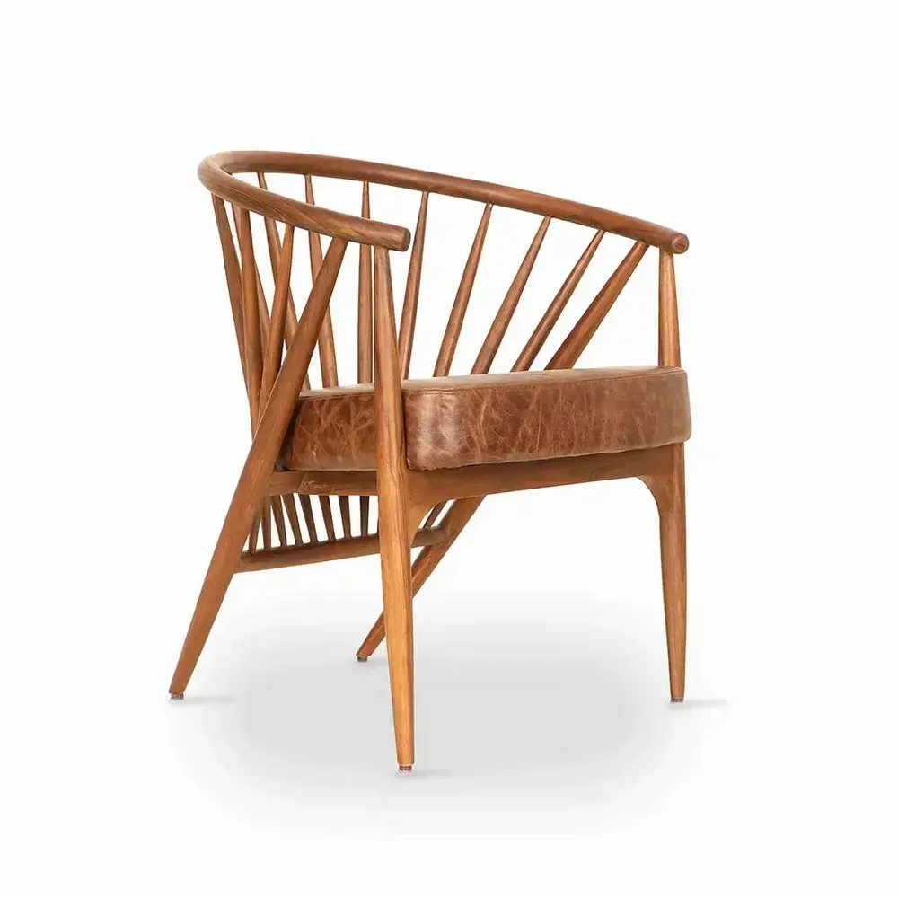 Children's bedrooms - Hloma - Teakwood Dining Chair with Brown Leatherette - ALANKARAM