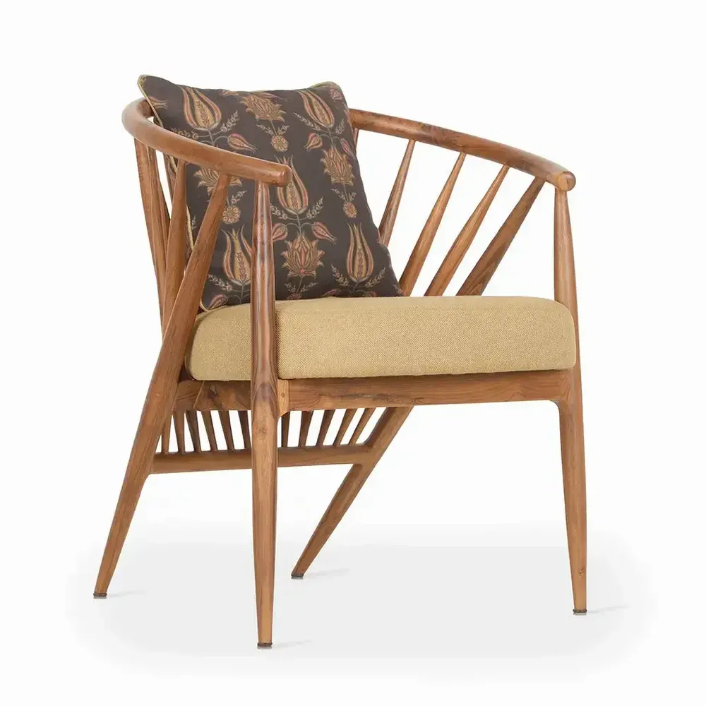 Children's bedrooms - Hloma - Teakwood Dining Chair With Green, Printed Fabric - ALANKARAM