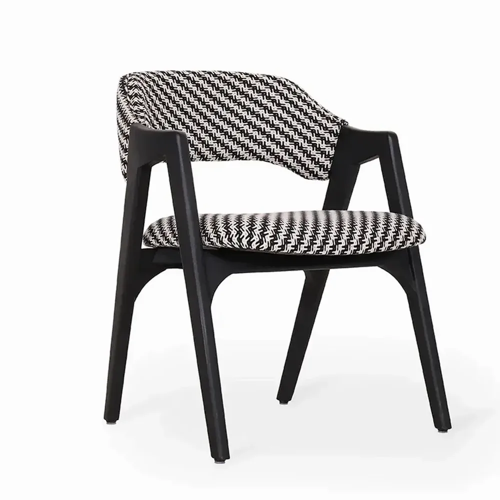 Chairs - Ikkita - Solidwood Dining Chair with Black Printed Fabric - ALANKARAM