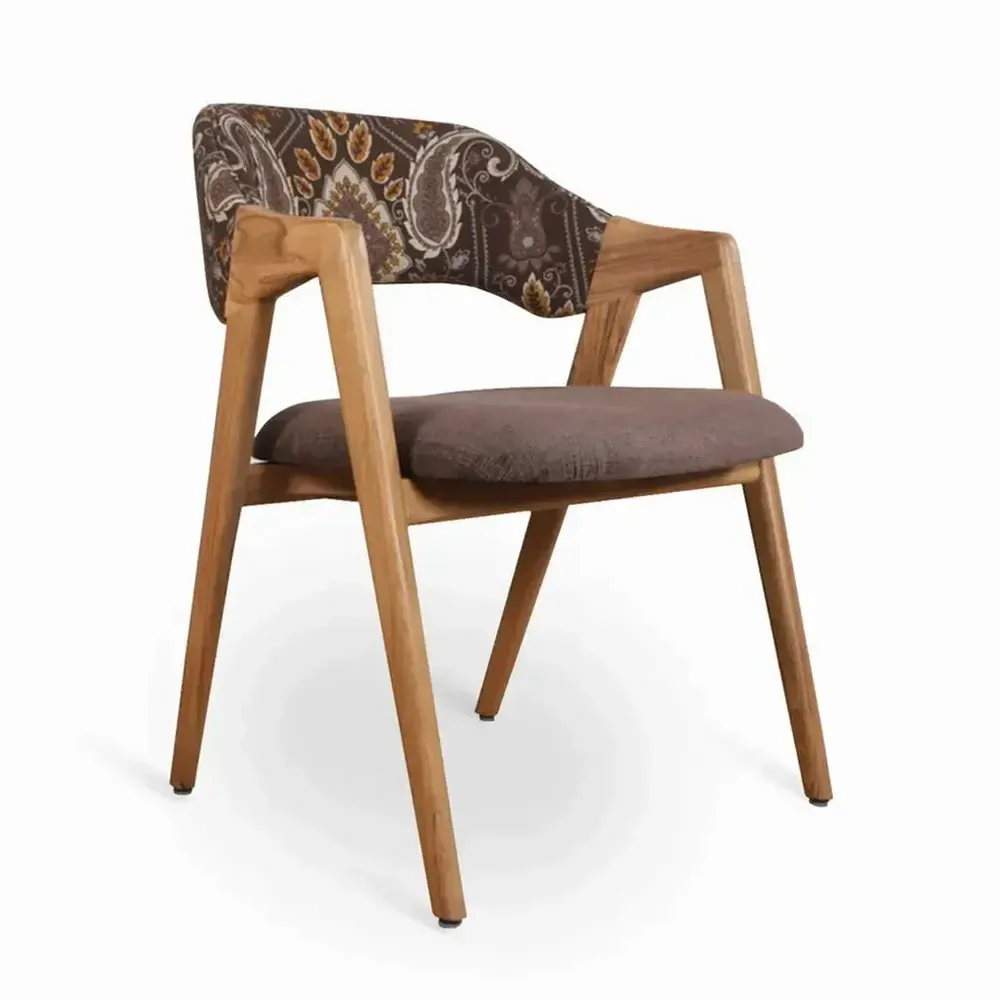 Chairs - Ikkita - Solidwood Dining Chair with Brown, Printed Fabric - ALANKARAM