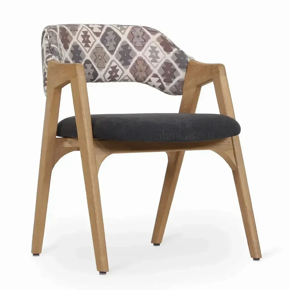 Chaises - Ikkita - Chaise de salle à manger en bois massif avec tissu gris - ALANKARAM