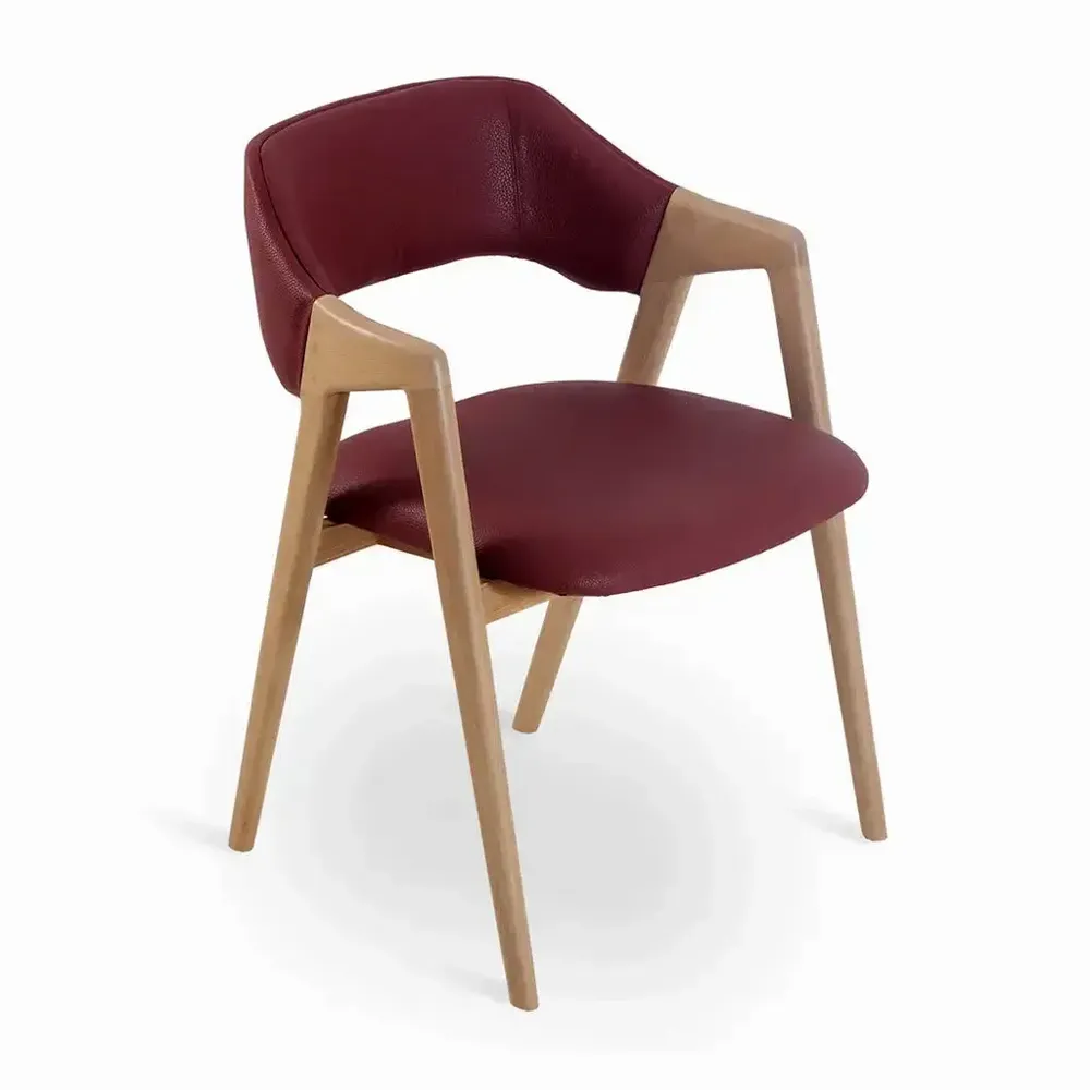 Chairs - Ikkita - Solidwood Dining Chair With Red Leatherette - ALANKARAM