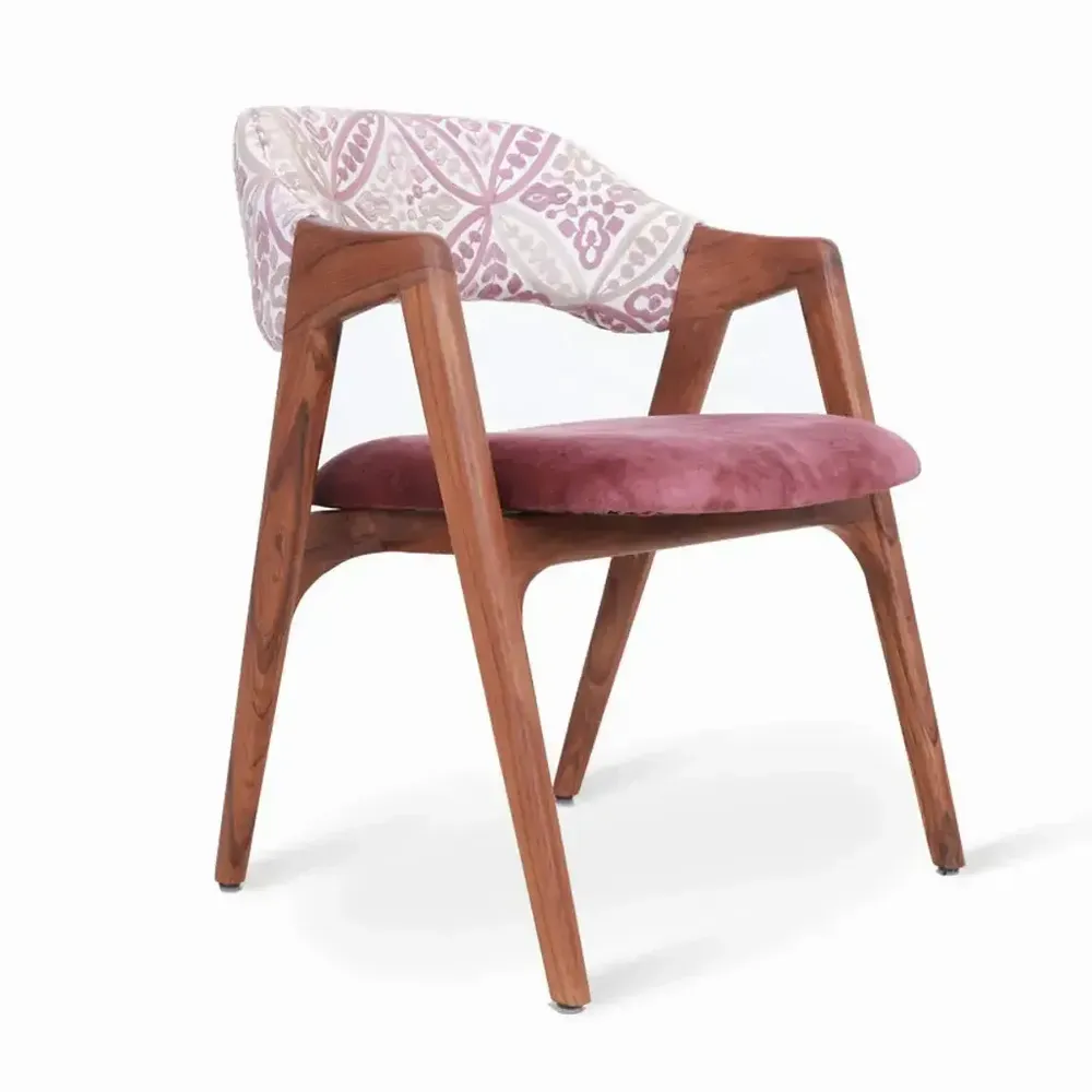 Chaises - Ikkita - Chaise de salle à manger en teck avec tissu imprimé marron - ALANKARAM