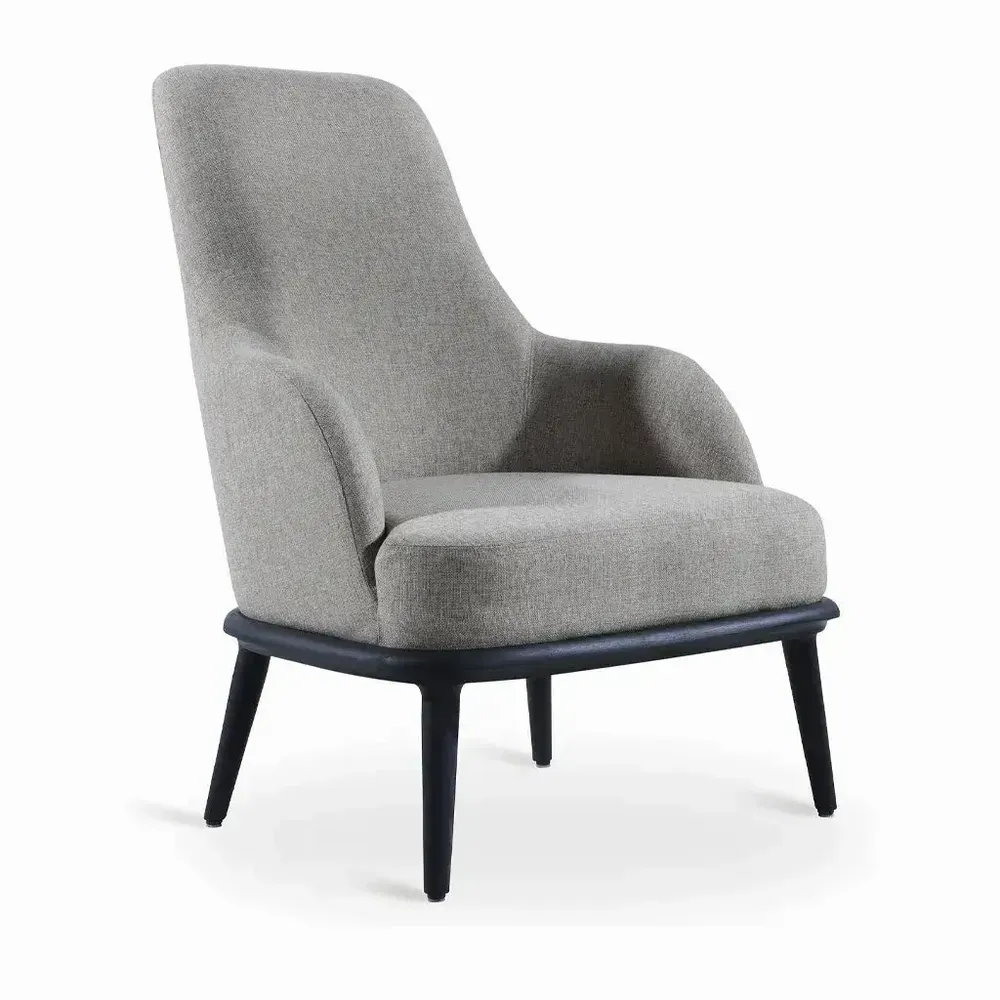 Chaises - Iyi - Fauteuil Lounge en Tissu Gris - ALANKARAM