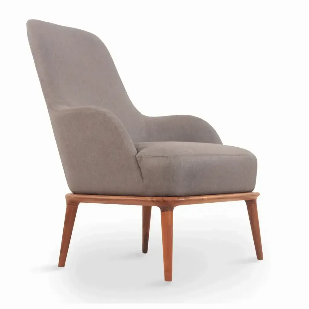 Chairs - Iyi - Lounge Chair with Grey Fabric - ALANKARAM