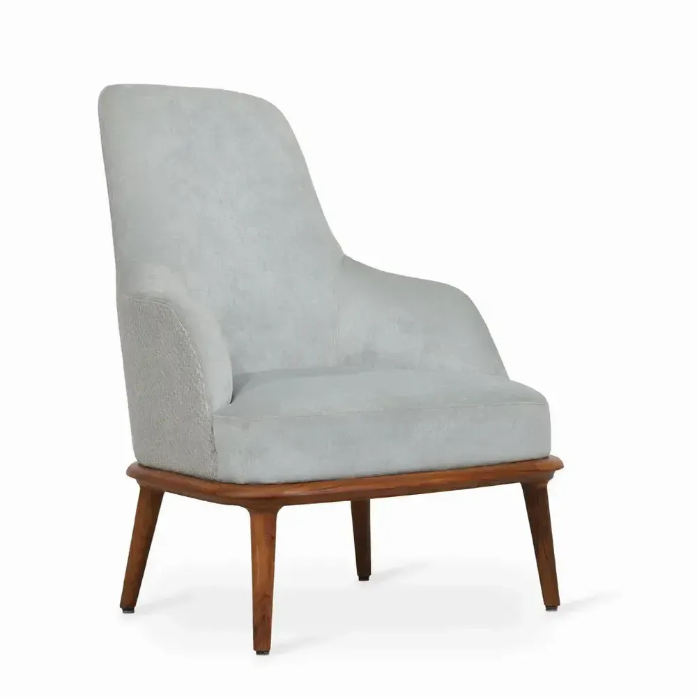 Chairs - Iyi - Lounge Chair with Ligh Blue Fabric - ALANKARAM