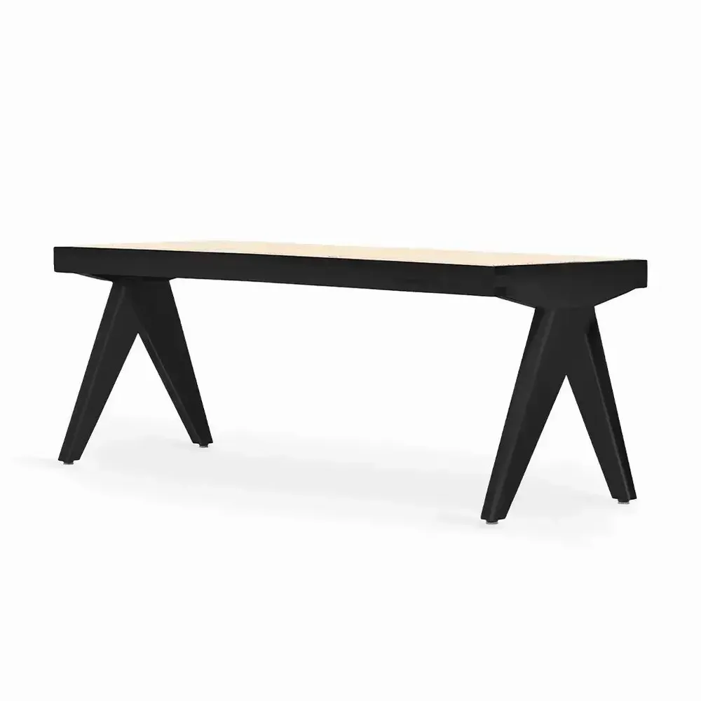 Bancs - Jeanneret - Banc en bois massif et rotin blanc - ALANKARAM