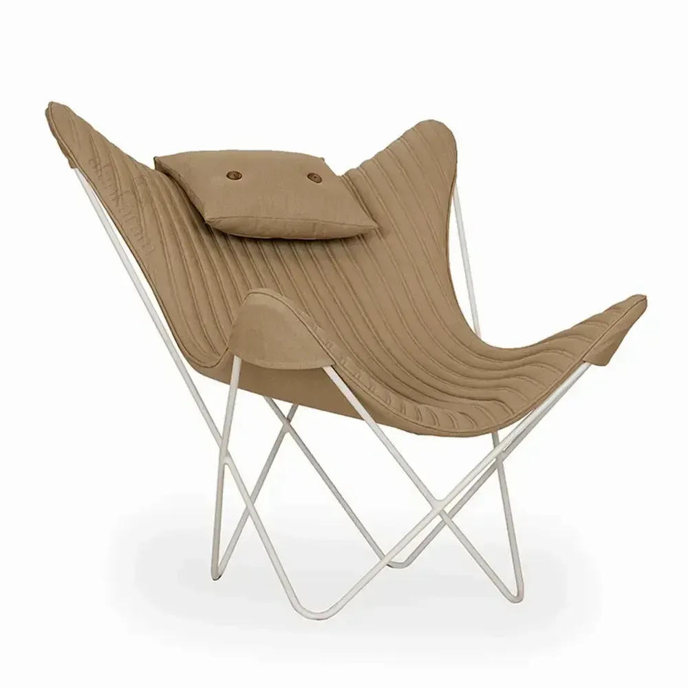 Chairs - Kabo Lounge Chair with Beige Leather and Metal Base - ALANKARAM