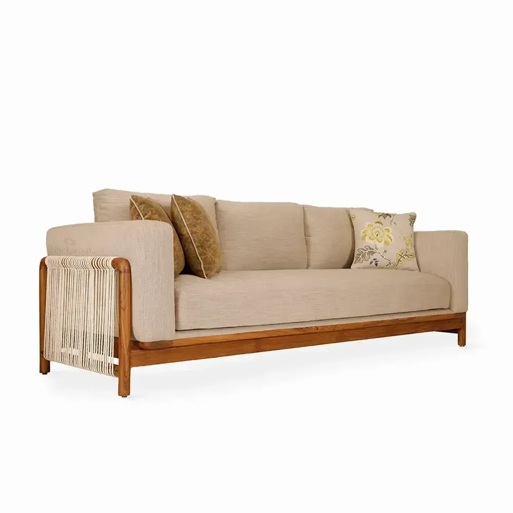 Sofas - Kaha - Three Seater Teakwood Sofa - ALANKARAM