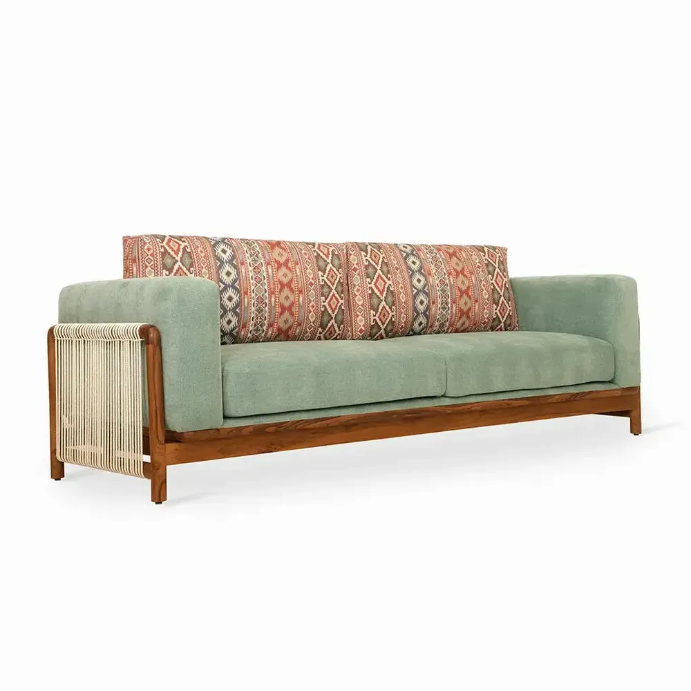 Sofas - Kaha - Three Seater Teakwood Sofa - ALANKARAM