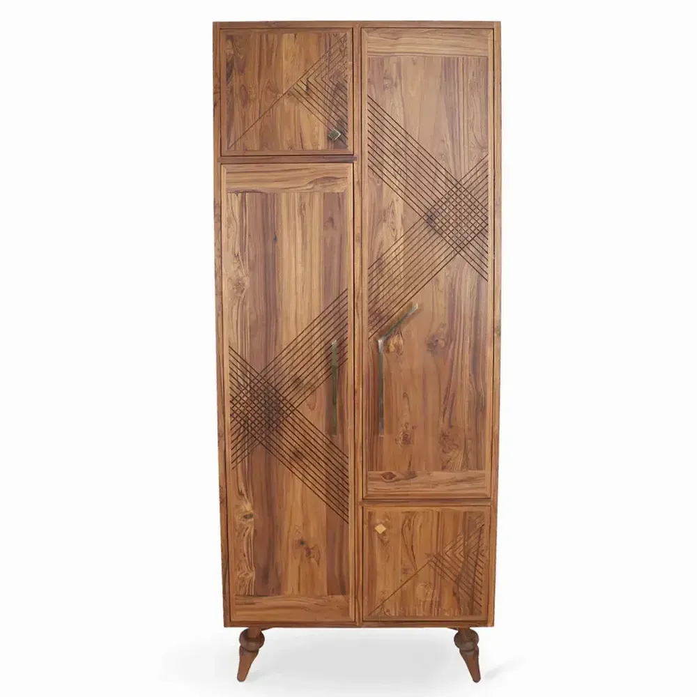 Wardrobe - Krizovy Teakwood Storage Unit with Brass - ALANKARAM