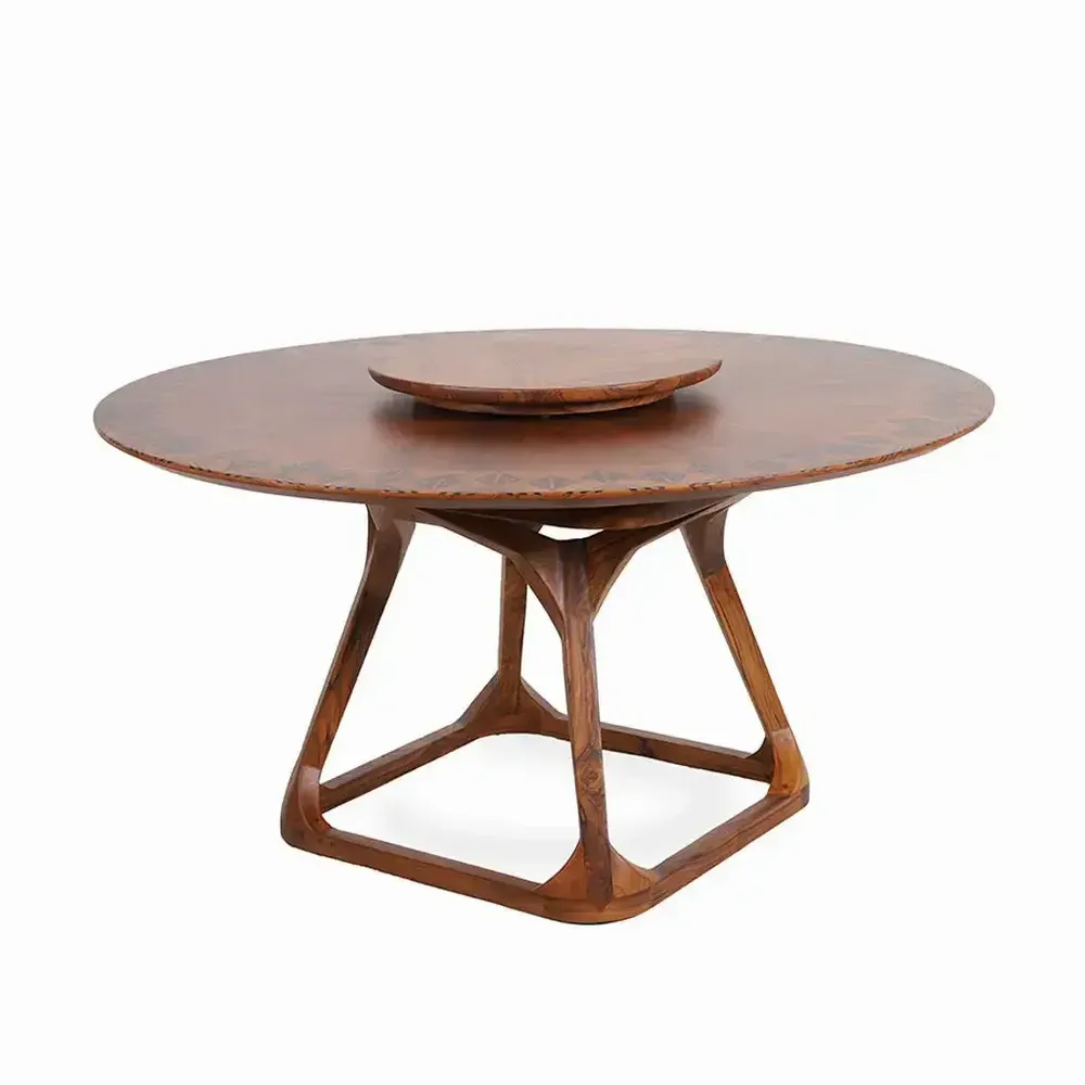 Dining Tables - Krug Teakwood Dining Table with Square Base - ALANKARAM