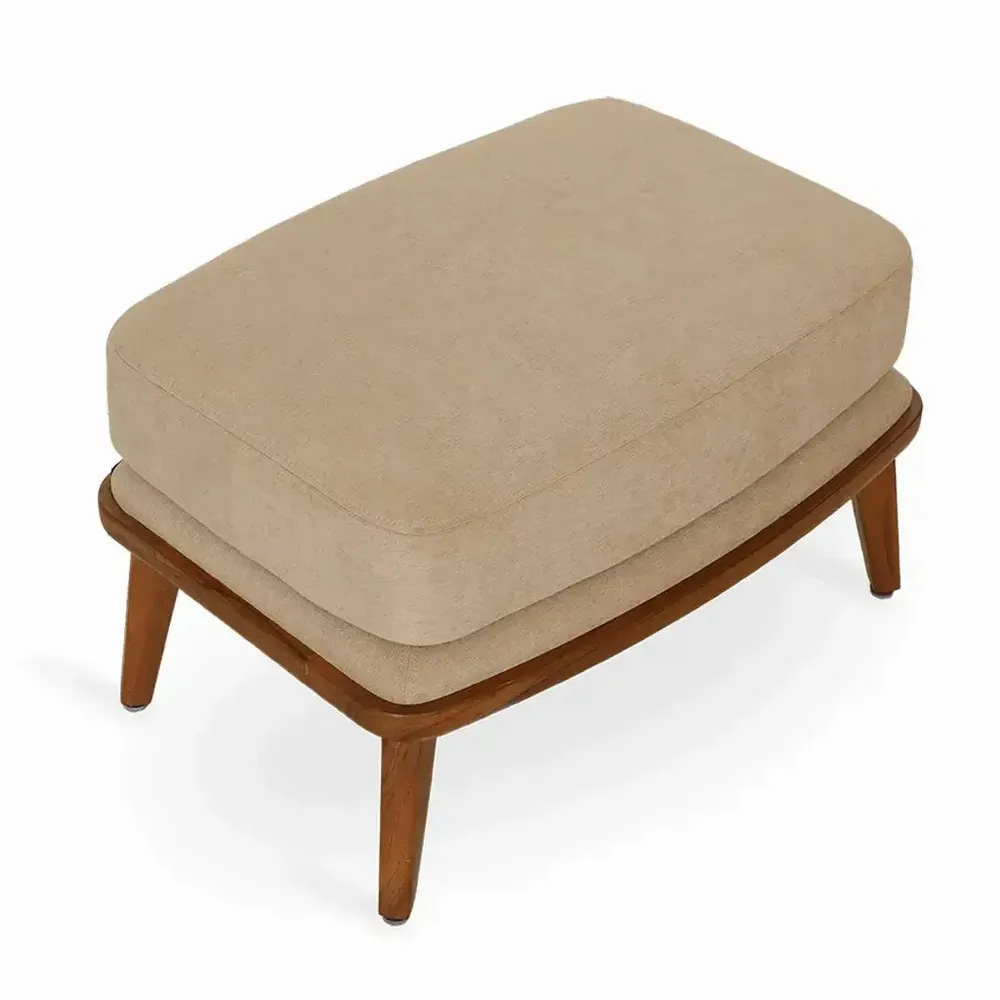 Poufs - Lega - Repose-pieds en teck avec tissu gris - ALANKARAM