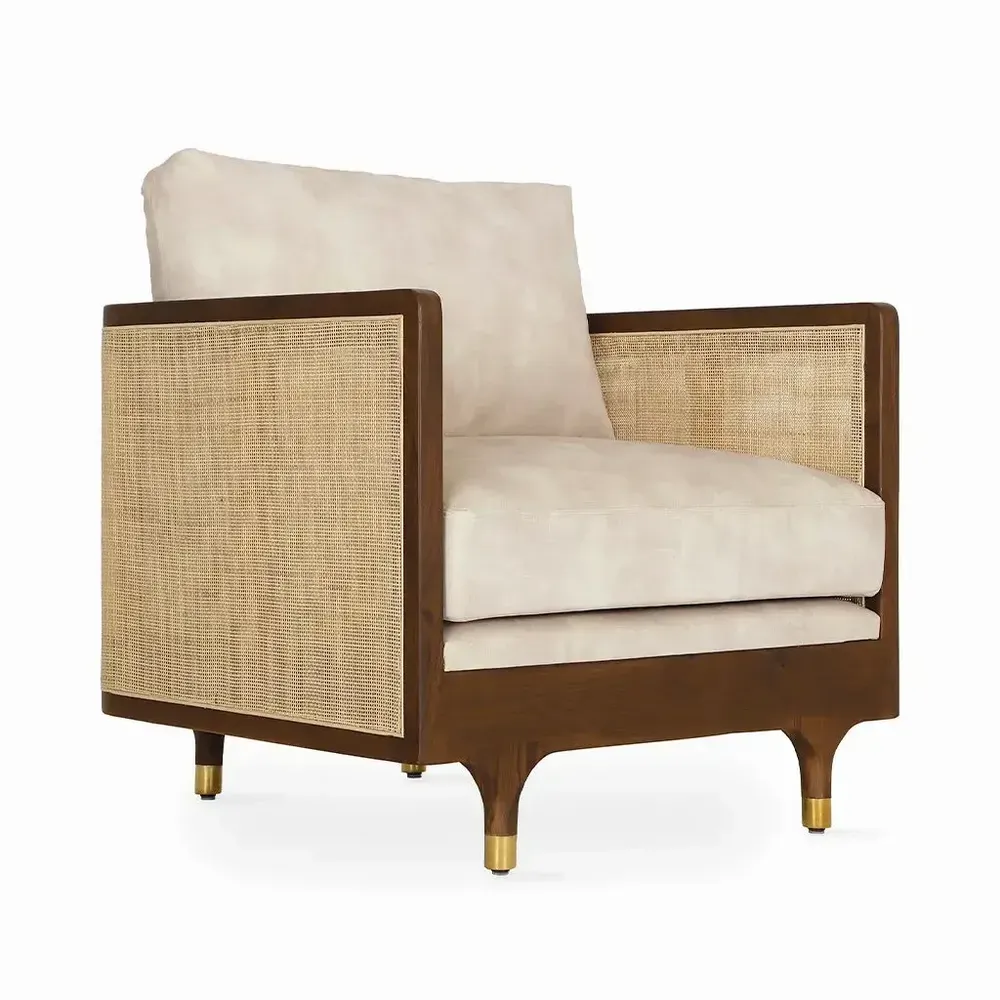 Canapés - Luk - Canapé en tissu blanc et bois de teck - ALANKARAM