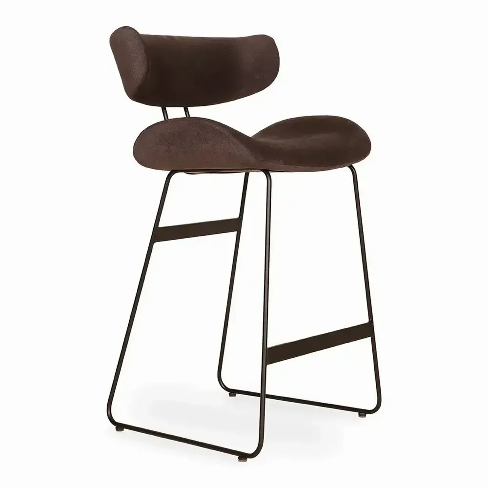 Chaises - Lydan - Chaise haute / de bar en métal avec tissu marron - ALANKARAM