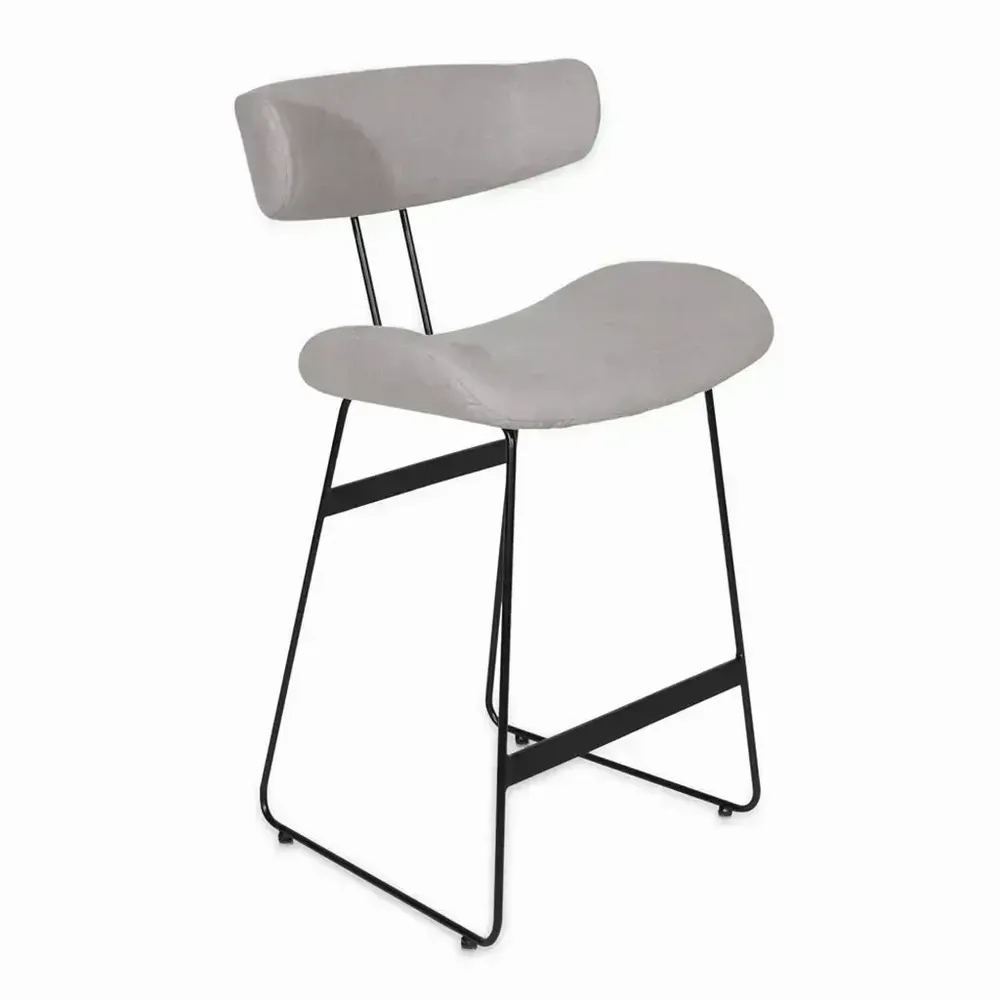 Chairs - Lydan - Metal High / Bar Chair with Grey Fabric - ALANKARAM