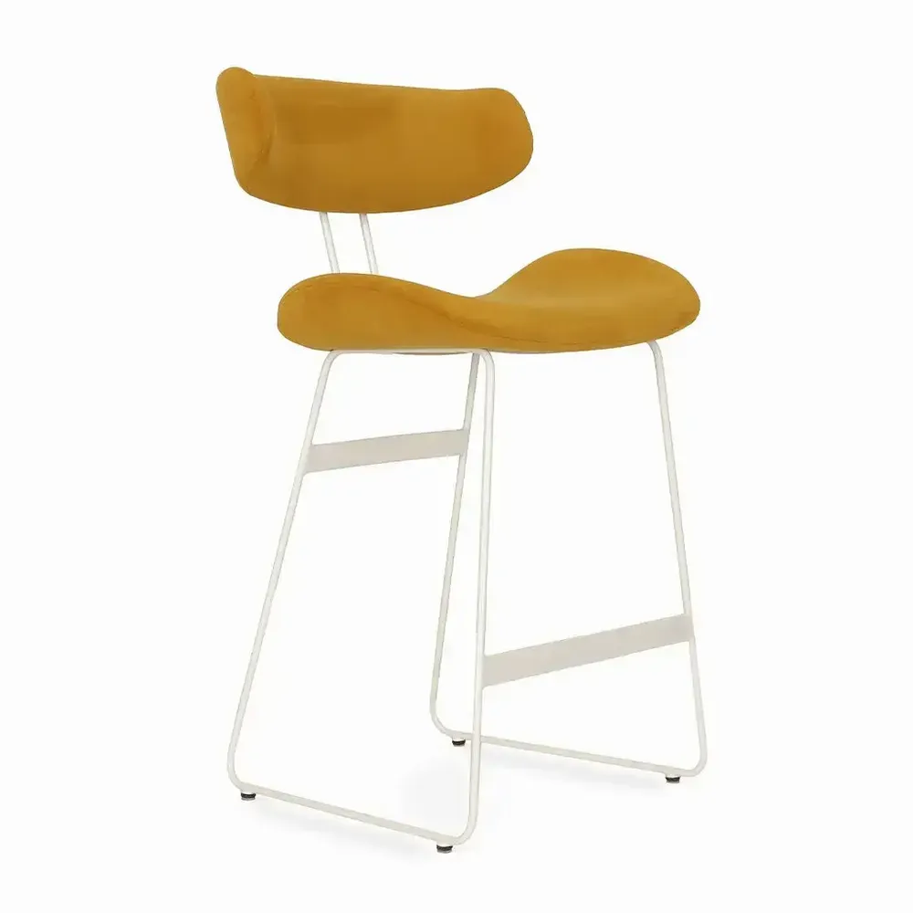 Chairs - Lydan - Metal High / Bar Chair with Yellow Fabric - ALANKARAM