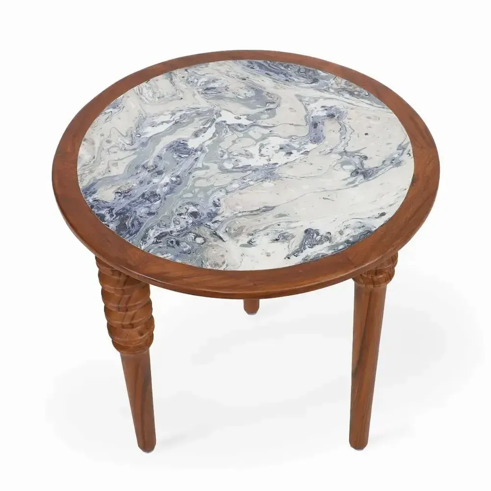 Autres tables  - Marami - Table d'appoint en teck avec illustration - ALANKARAM