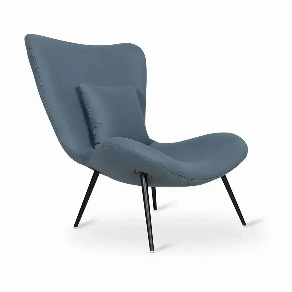 Chairs - Maru Metal Lounge Chair with Blue Fabric - ALANKARAM
