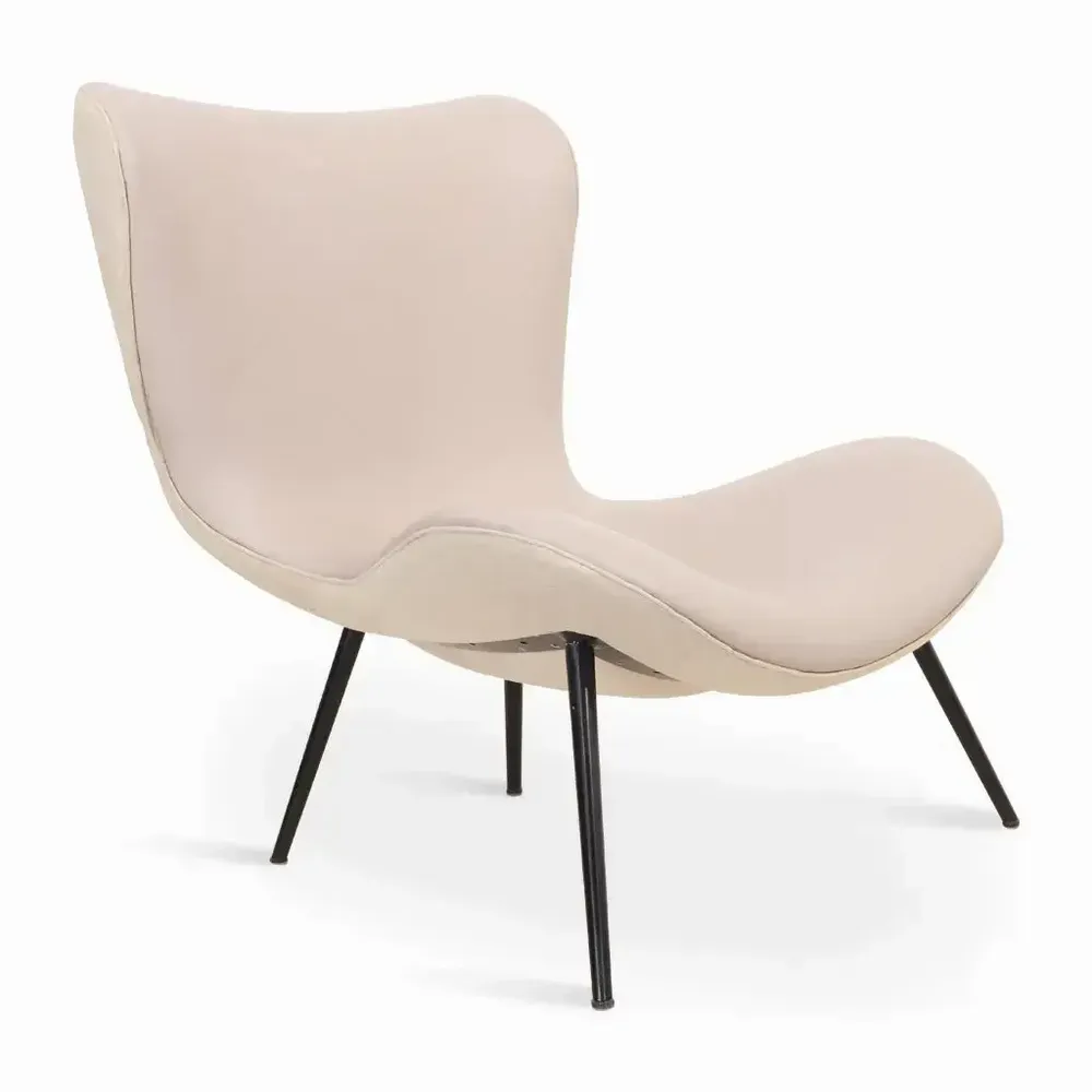 Chairs - Maru Metal Lounge Chair with Off White Fabric - ALANKARAM