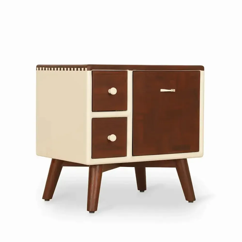 Night tables - Mosaique Teakwood Storage Unit with Walnut and White Color - ALANKARAM