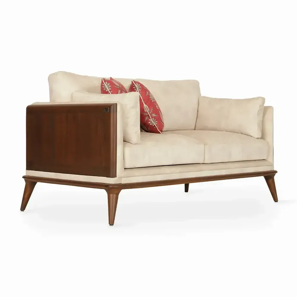 Sofas - Mysig - Two Seater Teakwood White Sofa - ALANKARAM