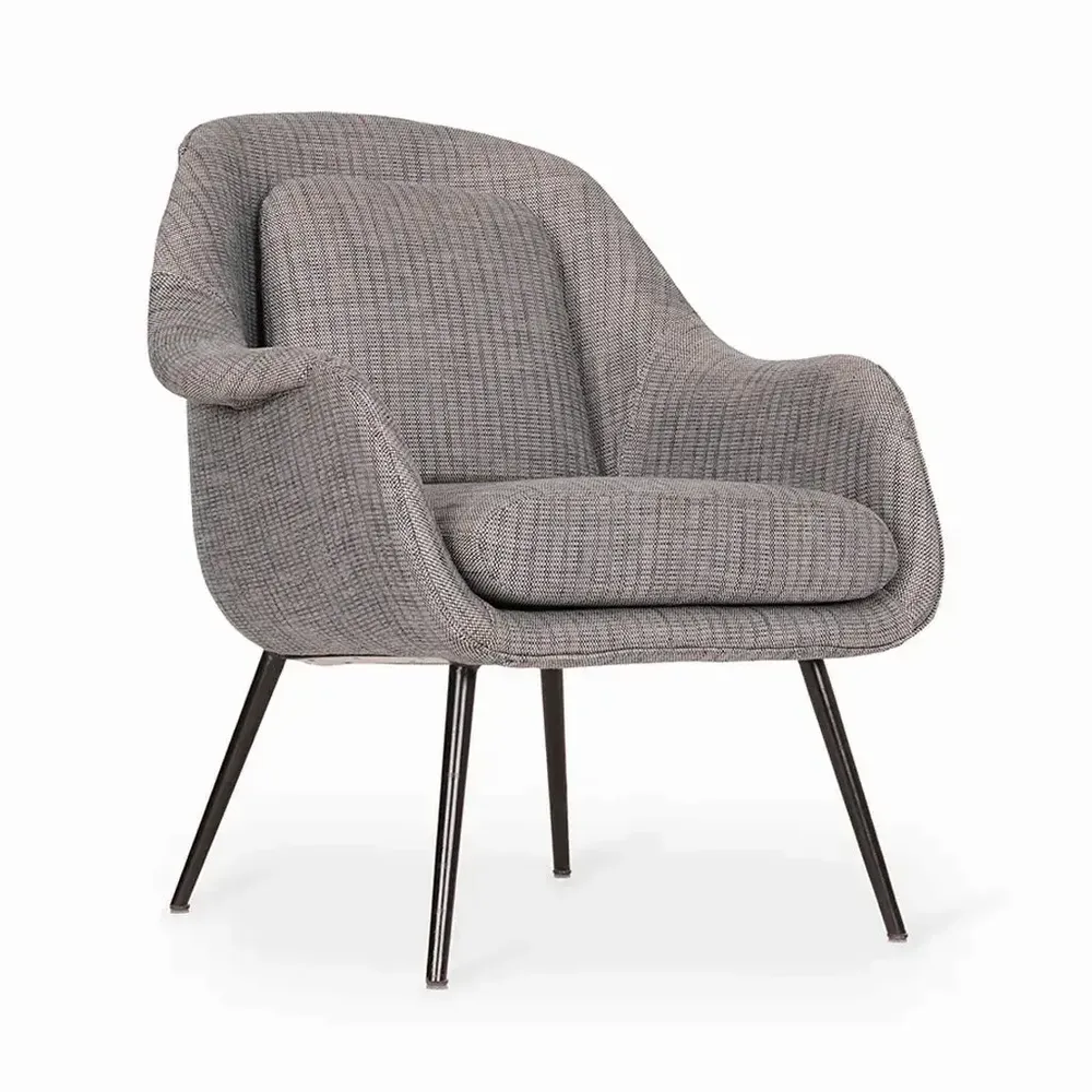 Chairs - Nefis - Metal Legs Lounge Chair with Grey Fabric - ALANKARAM