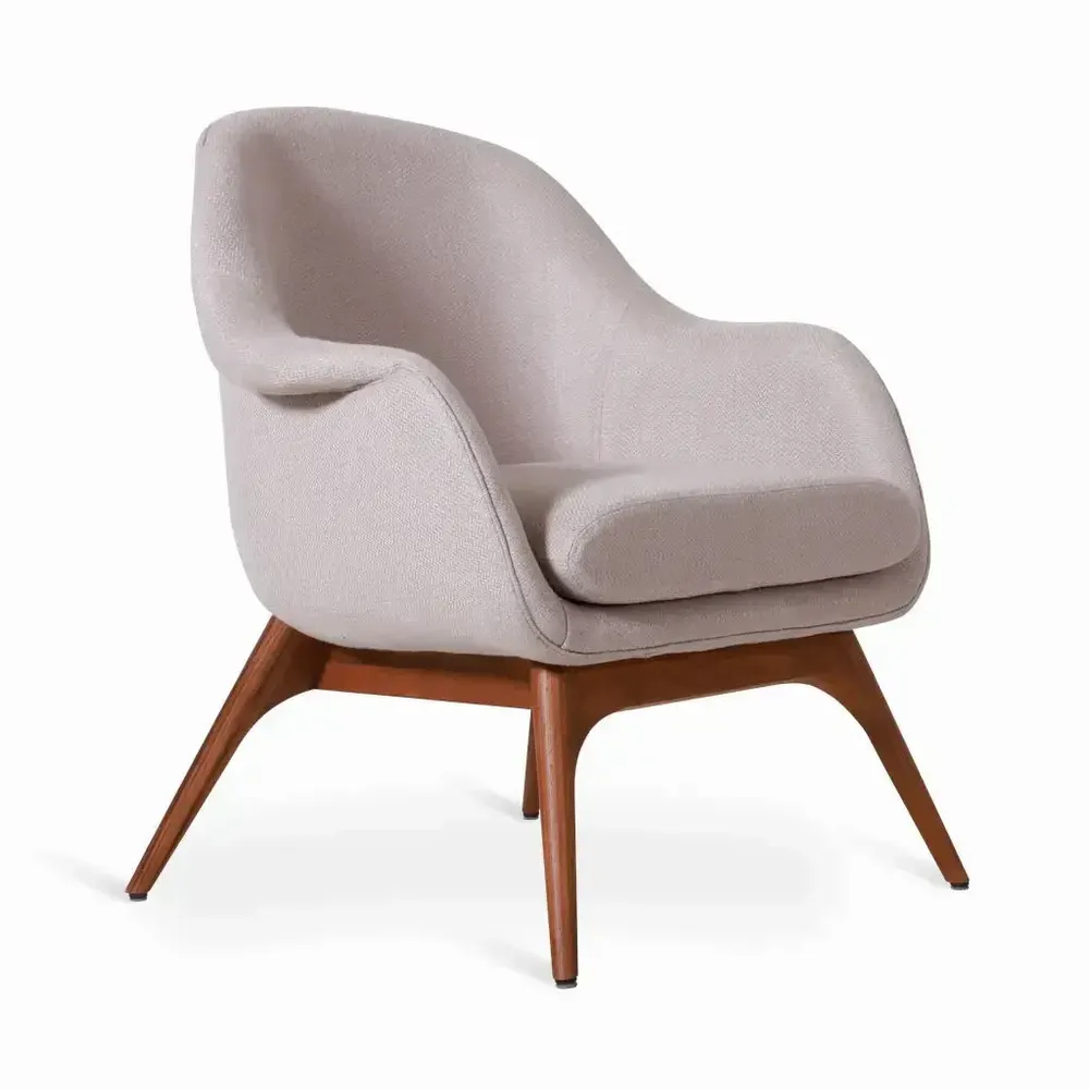 Chairs - Nefis - Teakwood Lounge Chair with Off white Fabric - ALANKARAM