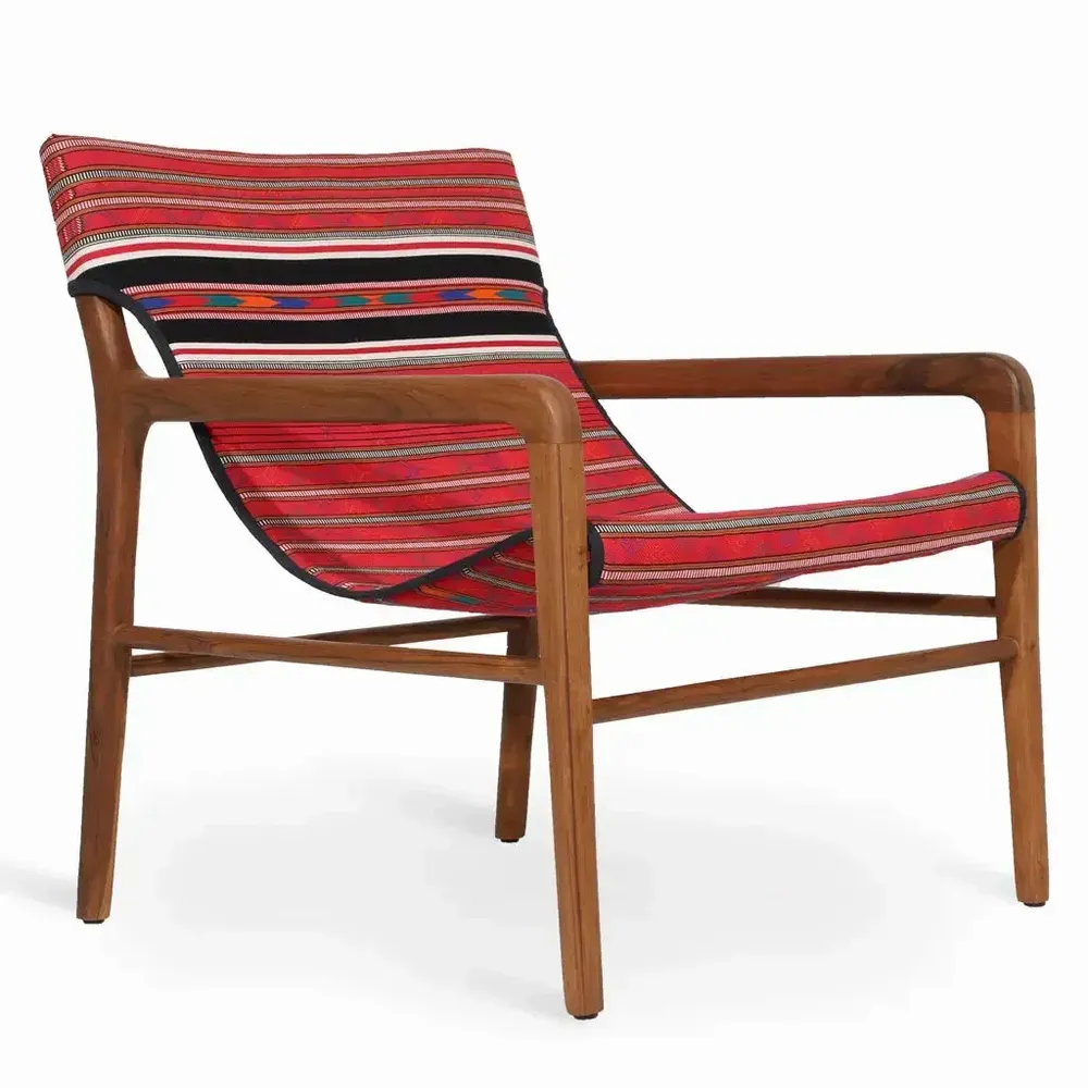 Chairs - Ostry - Lounge Chair with Red Printed Fabric - ALANKARAM