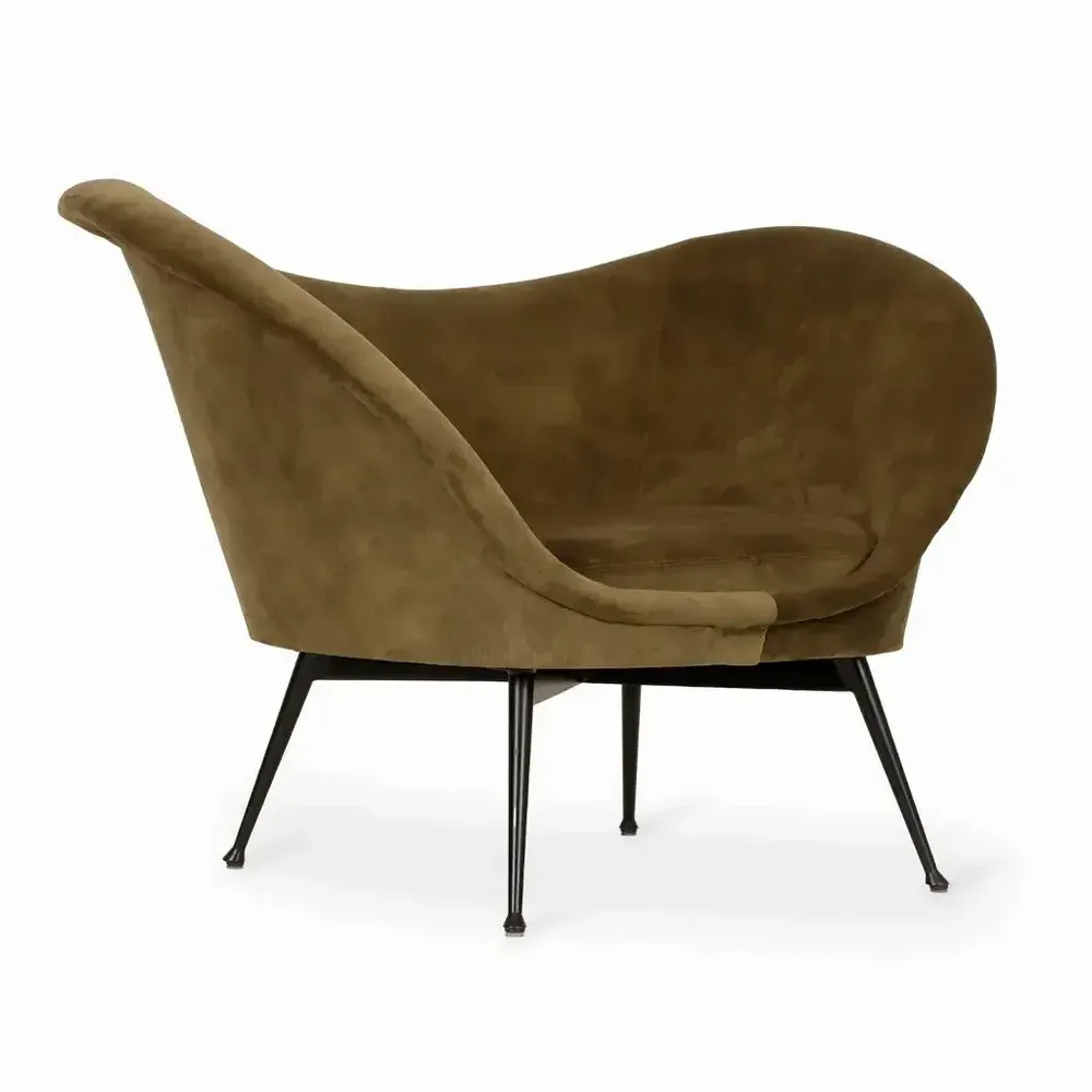 Chairs - Paligo - Lounge Chair with Olive Green Fabric - ALANKARAM