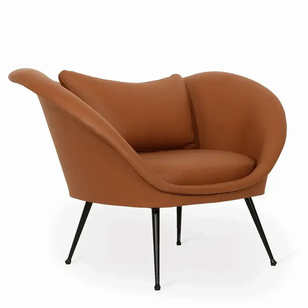 Chairs - Paligo - Lounge Chair with Tan Leather - ALANKARAM