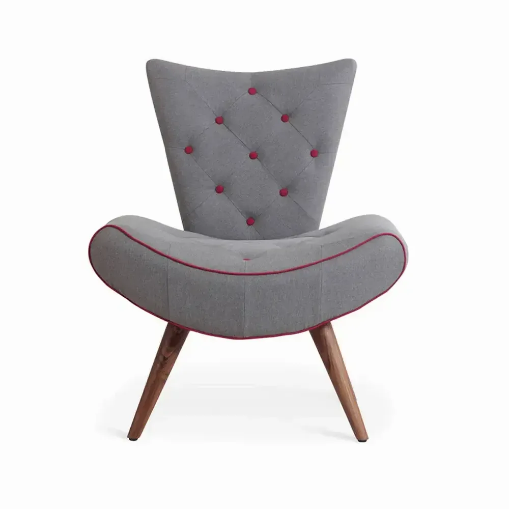 Chaises - Papaki - Fauteuil Lounge en Tissu Gris Coin - ALANKARAM