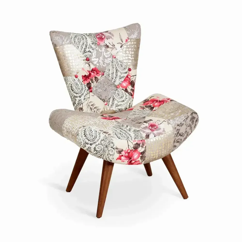 Chairs - Papaki - Lounge Chair with Multicolor Print Fabric - ALANKARAM