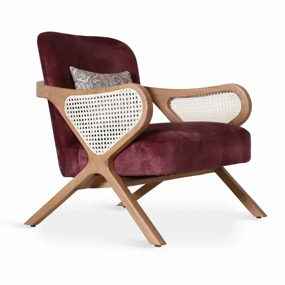 Chairs - Patahi - Lounge Chair With Rattan Back - ALANKARAM