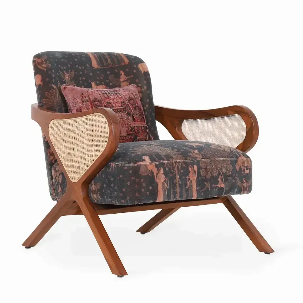 Chairs - Patahi - Lounge Chair With Rattan Back - ALANKARAM