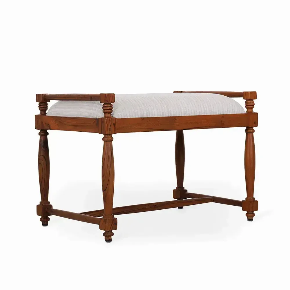 Bancs - Penkki - Banc en teck avec tissu blanc cassé - ALANKARAM