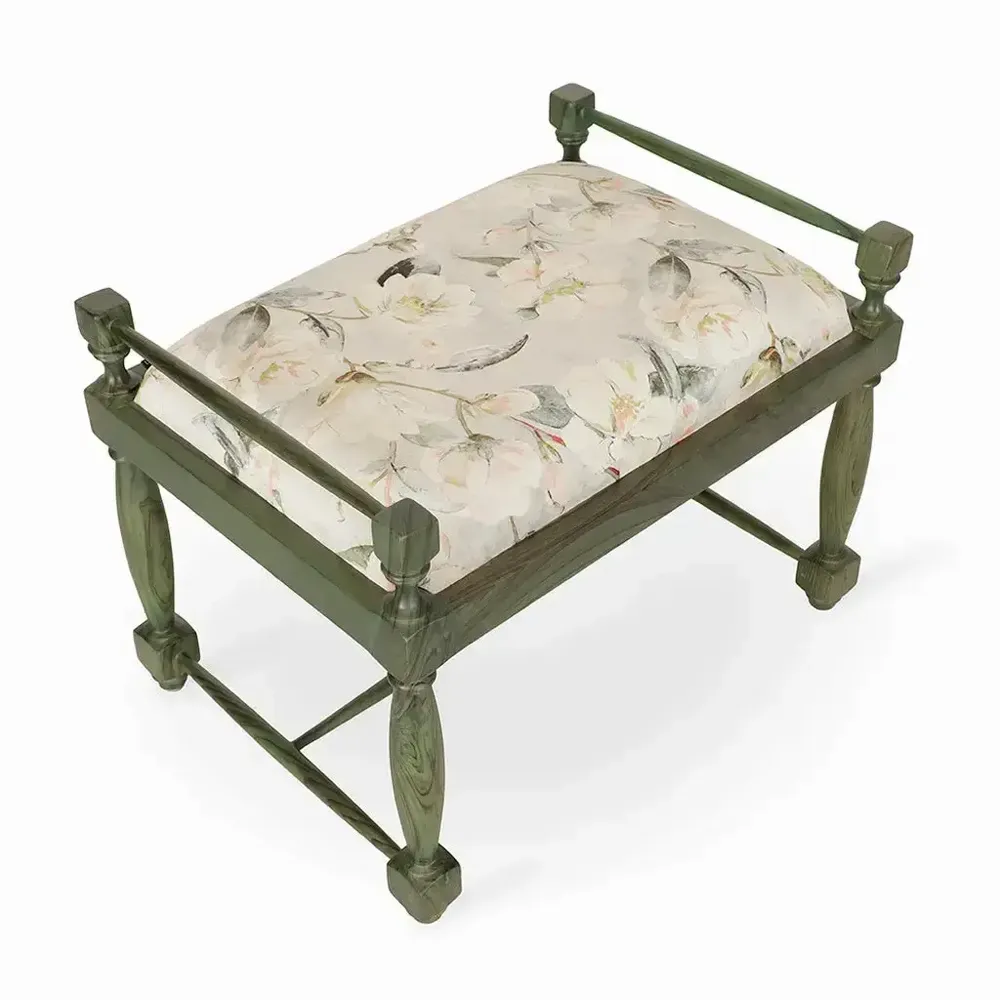 Bancs - Penkki - Banc en teck avec tissu imprimé multicolore - ALANKARAM