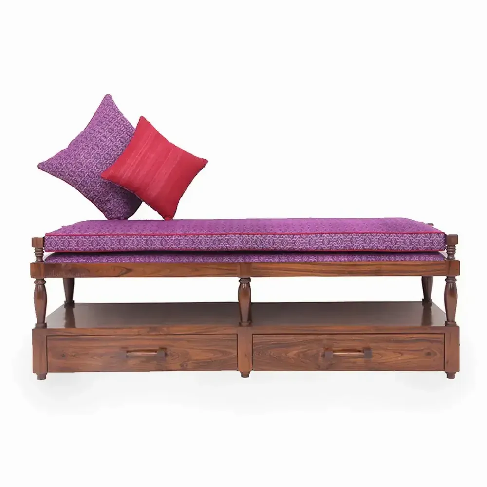 Bancs - Banc Penkki en teck avec tissu violet - ALANKARAM
