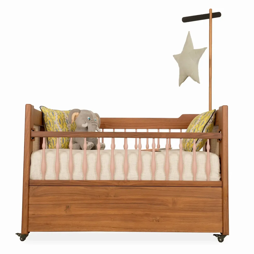Children's bedrooms - Pepe - Teakwood Cradle / Crib with White Fabric - ALANKARAM